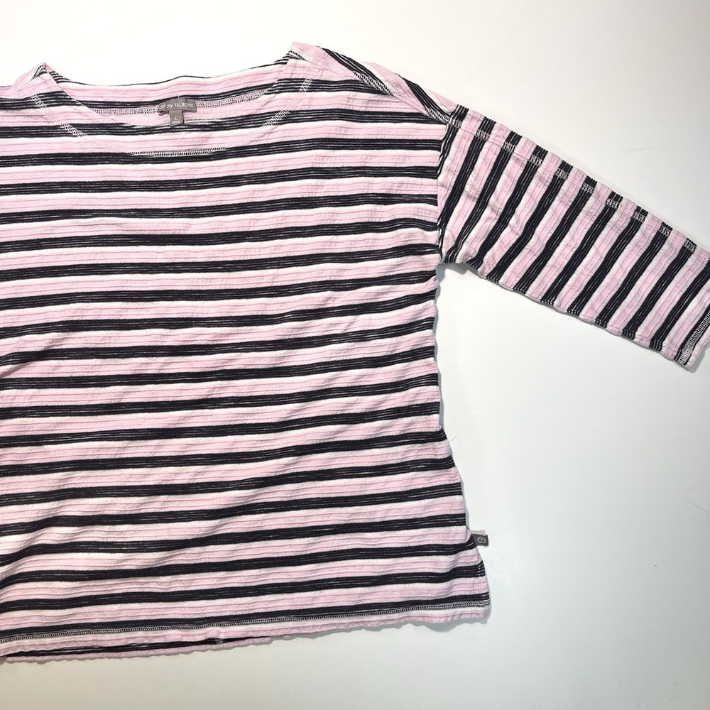 T By Talbots Women's Top Large Striped 3/4 Sleeve‎ Boat Neck T-Shirt